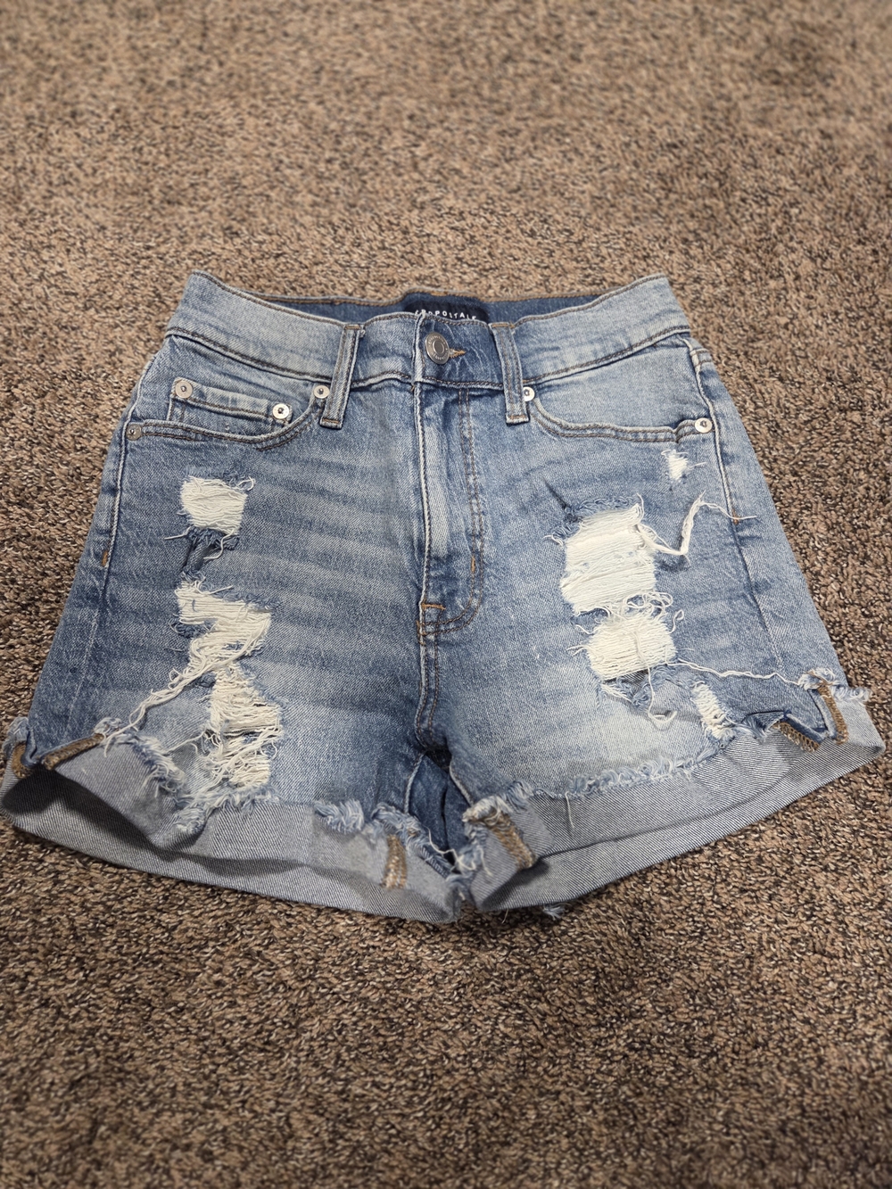 Aeropostale Sz 00 Mom Light Blue Distressed Denim Shorts